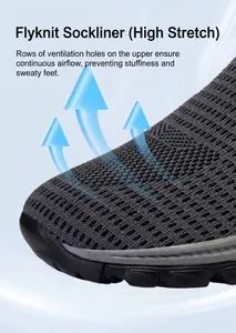 Vue détaillée du tissu fly-knit gris avec mesh respirant et design facile à enfiler