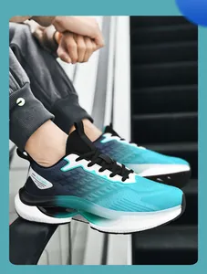 Close-up of lightweight breathable mesh men's running shoes with cushioned soles
