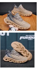 Dettaglio di sneaker in mesh kaki con texture 3D e suola ammortizzata a lama cava