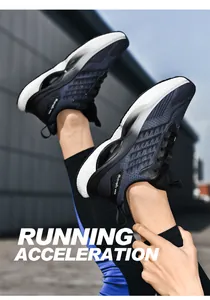 Dynamic low-angle shot of breathable mesh running shoes with cushioned soles for men