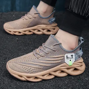 Chaussures de running respirantes pour hommes avec semelle creuse ondulée kaki
