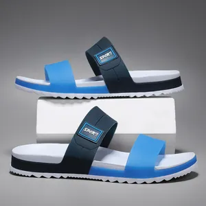 Men's EVA sport slippers in navy and light blue with non-slip sole for beach and indoor wear