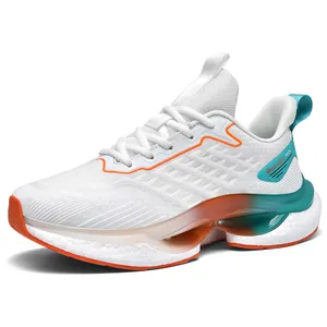 Breathable white mesh running shoes with vibrant orange and teal accents for men