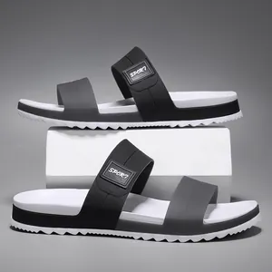 Men's dual-strap EVA sport slippers in black and grey with a thick non-slip sole