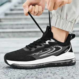 Atmungsaktive Herren Laufschuhe aus Mesh mit dämpfender Luftpolstersohle im Schwarz-Weiß