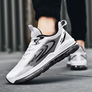 Weiße atmungsaktive Mesh-Laufschuhe mit durchgehender transparenter Luftpolstersohle