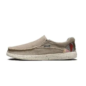 Mocassins pour hommes en toile kaki avec étiquette classique et talon en patchwork