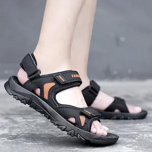 Outdoor men's sport sandals with black straps, orange mesh, and anti-slip rubber soles