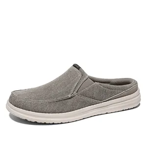 Mules en toile grise pour hommes avec semelle blanche épaisse et logo classique