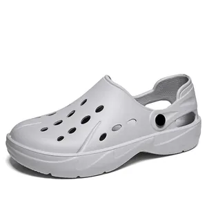 White breathable hollow-out summer garden clogs with non-slip thick EVA soles