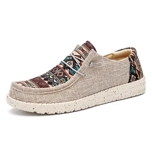 Bohemian ανδρικά πάνινα μοκασίνια με έθνικ σχέδια και σόλα από καουτσούκ