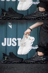 Detail of breathable mesh upper and hollow shock-absorbing sole on tide men running shoes