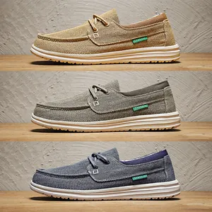 Casual canvas instappers voor heren in kaki, groen en blauw met dikke rubberen zolen