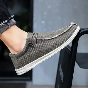 Mocassini casual da uomo in tela grigia con suola spessa e punta con cuciture mocassino
