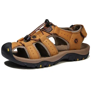 Men Outdoor Sandals Summer Beach Breathable Casual Genuine Leather Closed Toe Anti Collision Fisherman Shoes