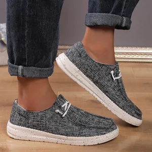 Men's casual canvas loafers with grey textured upper and speckled thick rubber sole