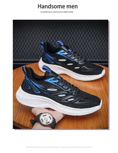 Close-up of men's breathable running shoe with blue gradient mesh and soft leather collar