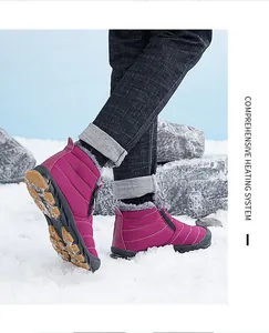 Detail van waterdichte winter sneeuwlaarzen met zijrits en warme imitatiebont kraag