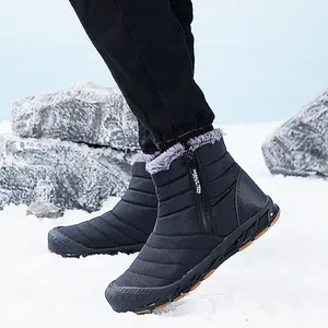 Unisex Winter Snow Boots Warm Artificial Plush Lined Water Repellent Quilted Ankle Boots With Side Zipper Non-Slip Rubber Sole Outdoor Shoes