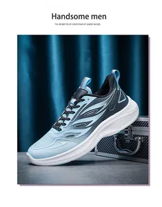 Detail of blue gradient breathable mesh upper and chunky white sole on men's daddy sneakers
