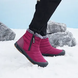 Waterproof magenta winter snow boots with warm faux fur lining and non-slip rubber soles