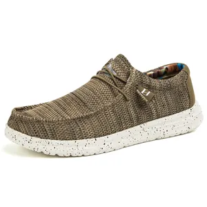 Braune Canvas-Loafer für Herren mit elastischen Schnürsenkeln und gesprenkelter Sohle