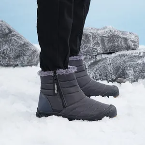 Insulated winter snow boots for men with side zipper and plush faux fur lining in dark grey