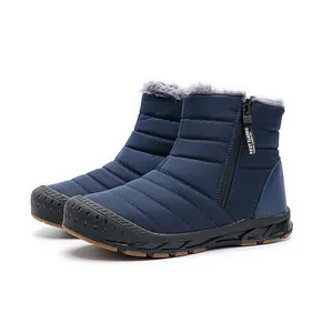 Navy blue winter snow boots with warm faux fur lining and non-slip rubber soles