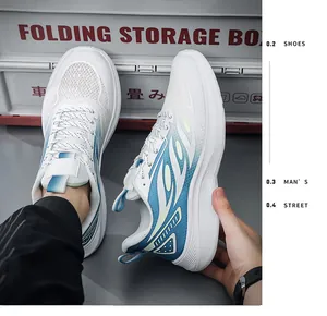 Close-up of breathable mesh fabric and blue gradient design on lightweight running shoes