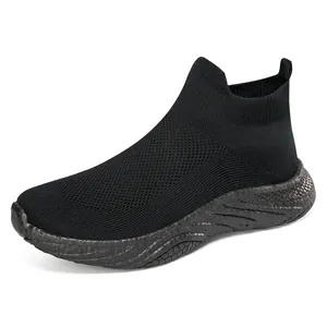 Sneaker a calzino nere traspiranti da uomo con suole spesse in gomma ammortizzante