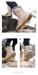 Detail of high-top snow boots showing warm gray faux fur lining and anti-slip rubber sole