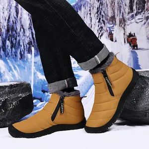 Men Winter Snow Boots Waterproof Fabric Warm Artificial Plush Lining Side Zipper Anti Slip Rubber Sole Outdoor Footwear