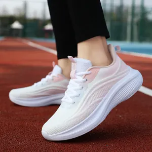 Scarpe da corsa da donna in mesh traspirante bianco e rosa con suola ammortizzata