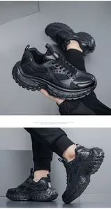 Close-up of black breathable mesh and chunky sole on these versatile athletic dad shoes
