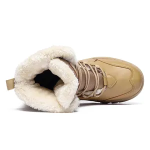 Men's winter snow boots in camel with thick faux fur lining and anti-slip rubber soles