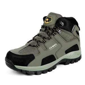 Men's high-top outdoor hiking boots with breathable fabric and non-slip rubber soles