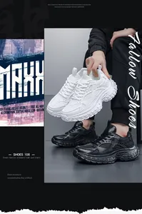Detail of chunky dad sneakers showing thick EVA anti-slip soles and mesh patchwork textures