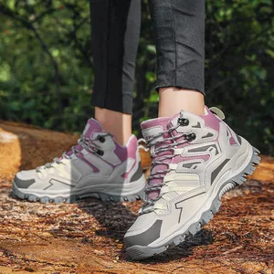 Παπούτσια πεζοπορίας outdoor με γκρι μωβ σχέδιο και ανθεκτική σόλα από καουτσούκ
