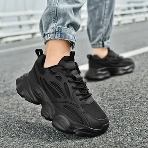 Zapatillas chunky negras para hombre con malla transpirable y suela gruesa antideslizante