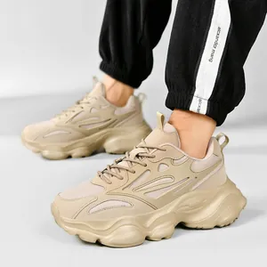 Zapatillas de plataforma caqui para hombre con malla transpirable y suela de goma