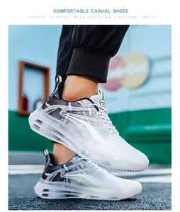 Detail of men's breathable mesh sneaker with transparent full-length air cushion sole