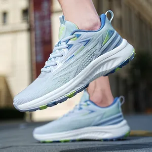 Lightweight breathable mesh running shoes with blue and green gradient TPU support