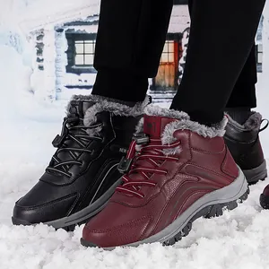 Winter thermal high-top hiking boots for men with warm fleece lining and non-slip soles
