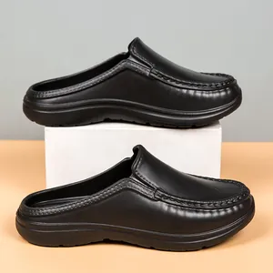 Waterproof black EVA slip-on clogs for men with anti-slip soles and moccasin style stitching