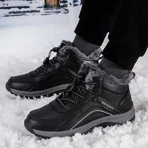 Men's winter high-top snow boots with warm faux fur lining and anti-slip rubber sole