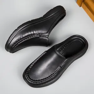 Men's black EVA mule loafers with moccasin stitching and anti-slip massage insole