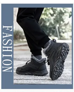 Close-up of non-slip rubber sole and warm grey faux fur lining on black winter boots
