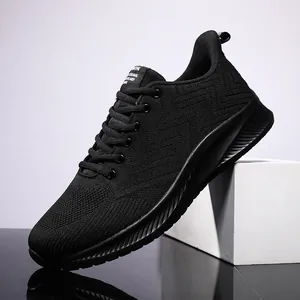 Men's lightweight breathable mesh running shoes in black with cushioned rubber sole