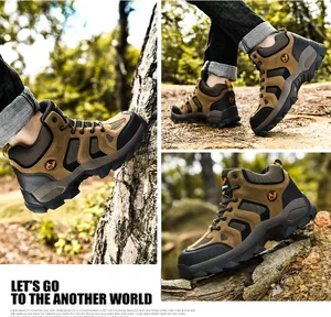 Close-up of durable brown hiking boots with high-top ankle support and anti-slip rubber soles