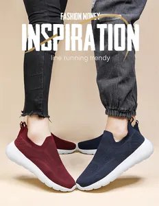 Close-up of lightweight 3D knit couple running shoes in burgundy and navy blue tones